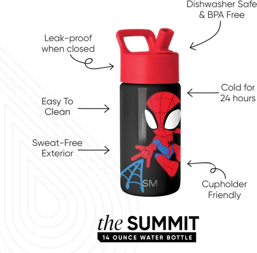 Miniatura 3 de Simple Modern - Botella de agua para niños Summit con tapa con pajilla Taza de acero inoxidable aislada de 14 onzas de Marvel Spider Man