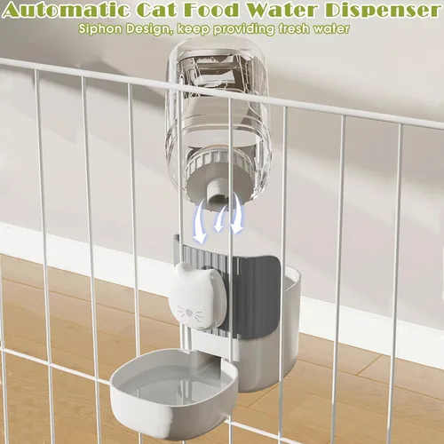 Miniatura 6 de Dispensador automático de alimentos y agua para gatos, 34 onzas, juego de alimentador automático de gravedad para mascotas, comedero para gatos