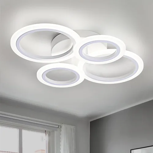 Miniatura 17 de Lámpara de techo LED moderna de montaje empotrado, 8 anillos blancos, lámpara de techo cercana al techo, para sala de estar, iluminación de comedor