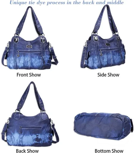 Miniatura 177 de Angel Barcelo - Bolsa de hombro amplia para mujer, diseño Hobo, cuero lavado