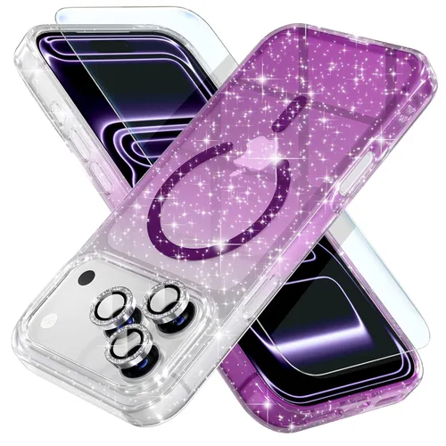 Miniatura 12 de Choiche Funda magnética para iPhone 15 Pro Max, funda transparente con purpurina brillante para mujer