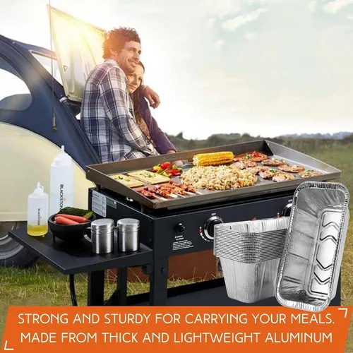Miniatura 7 de Findful Paquete de 50 forros para bandejas de goteo para accesorios de parrilla Blackstone, bandeja de papel de aluminio desechable para 17, 22, 28