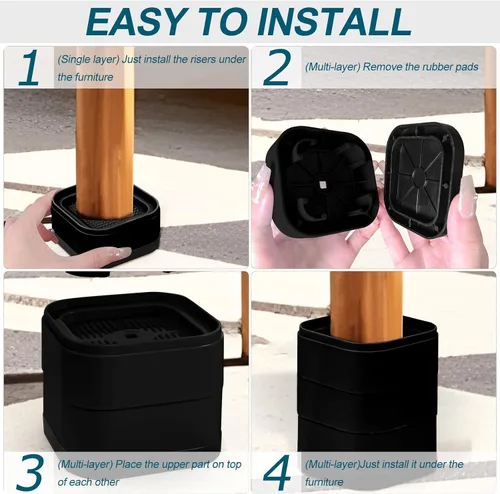 Miniatura 7 de 12 paquetes de elevadores de muebles, elevadores de cama ajustables, elevadores de cama de alta resistencia apilables para patas de mesa