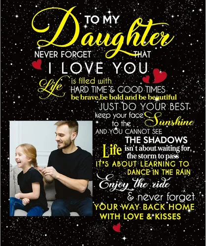 WSYEAR Manta con texto en inglés «To My Daughter», con nombre, foto, fecha, regalos para hija en el día de la madre, cumpleaños, regalo, 50 x 60