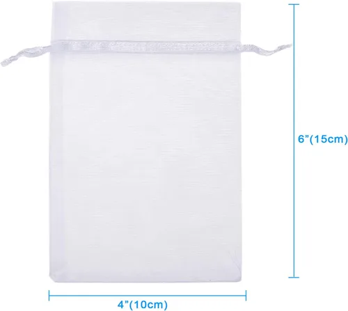 Miniatura 4 de WenTao 100 bolsas de organza blancas transparentes de 4 x 6 (3.9 x 5.9 in) para recuerdos de boda con cordón, bolsas de joyería de primera calidad