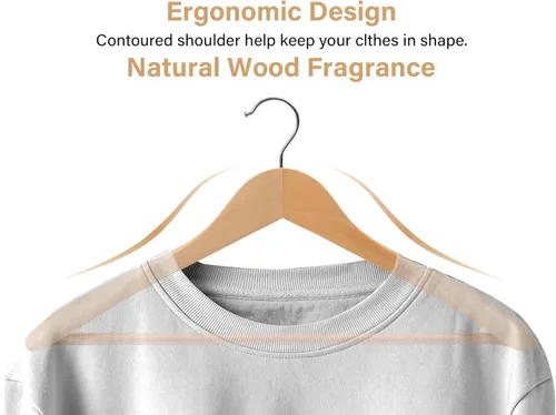 Miniatura 6 de StorageWorks - Paquete de 10 perchas de madera, perchas de hombro extra anchas para abrigos, camisas, chaquetas, pantalones, trajes, color madera