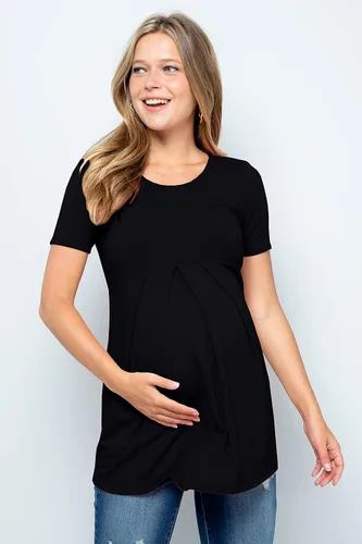 Miniatura 2 de My Bump Camiseta casual de manga corta de rizo francés con cuello redondo para mujer (fabricado en Estados Unidos)
