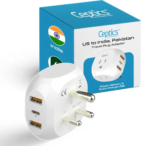 Miniatura 8 de Ceptics - Adaptador de enchufe de viaje para Reino Unido e Irlanda - 5 entradas con 20W PD-QC 3.1A USB-C dual y USB - Peso ligero - De EE. UU. a