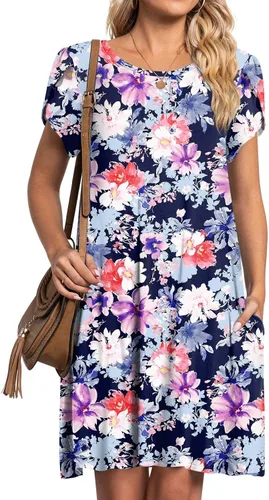 Miniatura 2 de HOTGIFT Vestido de verano 2026 para mujer, de manga corta, cuello redondo, con bolsillos, M-4XL
