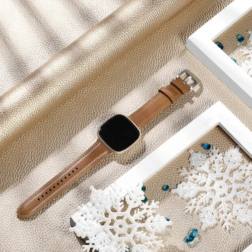 Miniatura 4 de Maledan Paquete de 2 correas de cuero de grano compatibles con Fitbit Versa 3 y Fitbit Sense Smartwatch