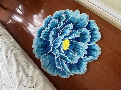 Miniatura 4 de Alfombra de área con forma floral de peonía azul, alfombra de arte moderno para dormitorio, cocina, baño, alfombra de baño suave, antideslizante