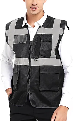 Miniatura 10 de GOGO Chaleco de seguridad de alta visibilidad de 5 bolsillos con tiras reflectantes, chaleco de uniforme de trabajo