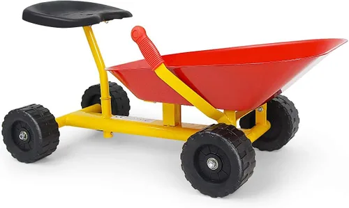Costzon - Carretilla de arena para niños, juguete de caja de arena para exteriores con mango ergonómico y 4 ruedas, herramienta de juego de jardín