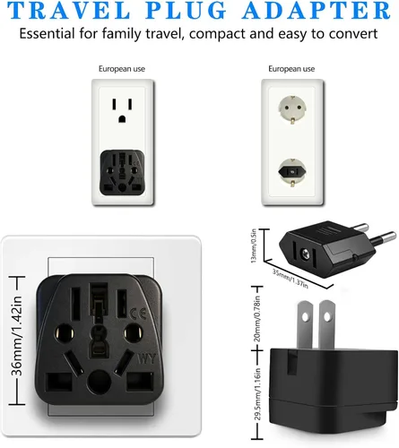 Miniatura 2 de Paquete de 2 adaptadores de enchufe UE a EE. UU., adaptador de enchufe de Reino Unido a EE. UU., Reino Unido, AU, CN, JP, Asia, Italia, Brasil, Negro