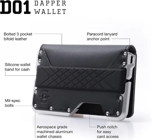 Miniatura 3 de Dango D01 Dapper EDC Wallet - Hecho en Estados Unidos - Cuero genuino, aluminio CNC y bloqueo RFID