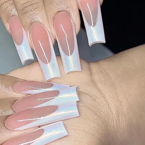 Miniatura 9 de 24 uñas postizas a presión de punta francesa negra, uñas postizas largas cuadradas, color rosa, cobertura completa, con diamantes de imitación, L1.