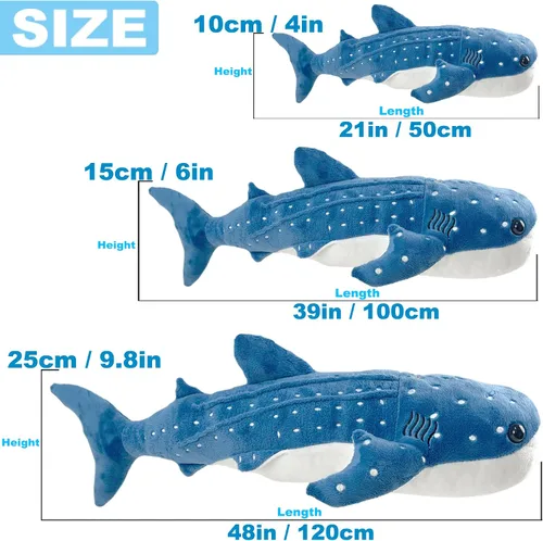 Miniatura 6 de Mukouxun 47 cm Tiburón Ballena de Peluche Tiburón Ballena de Peluche para Niños Almohadas de Peluche de Tiburón Ballena Muñeca de Ballena Azul