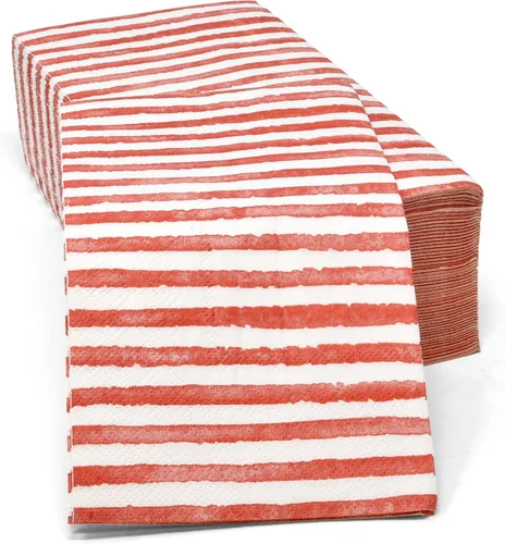 Miniatura 5 de Paquete de 100 servilletas de invitados a rayas rojas y blancas, toallas de mano de papel desechables de 3 capas para decoración de baño, fiesta