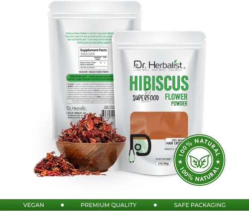 Miniatura 2 de Dr. HERBALIST Hibiscus Powder 7.05 oz - Polvo de flor de hibisco rosa sinensis puro - Té de hierbas y uso cosmético - Halal