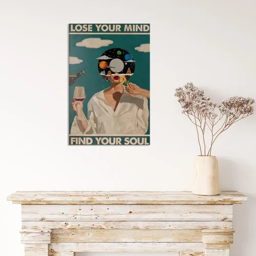 Miniatura 6 de Póster retro con texto en inglés «Lose Your Mind Find Your Soul», arte de pared inspirador para la salud mental, arte abstracto de música cósmica