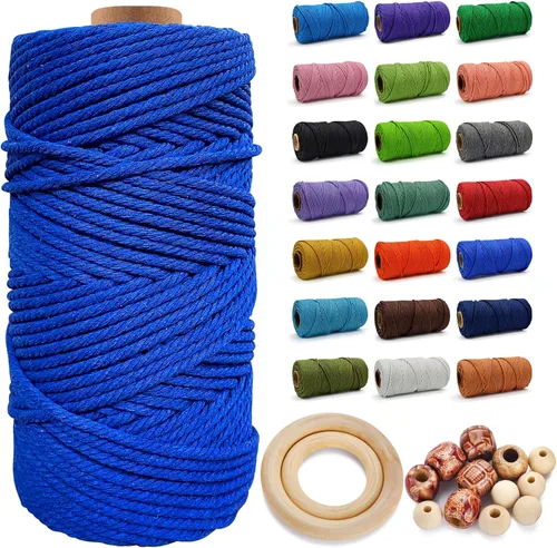 Miniatura 41 de Cuerda de Algodón 8mm x 20 Yardas - Cuerda de Macramé Natural Sin Blanquear - Cuerda de Algodón Trenzada de 3 Hilos para Colgar en la Pared, Blanco