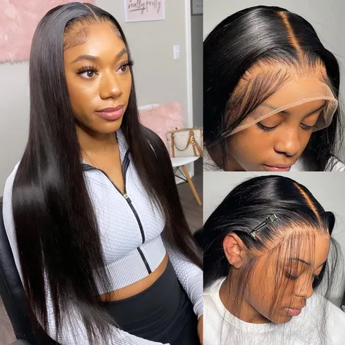 Miniatura 8 de Peluca de encaje frontal de 13x6 HD de 26 pulgadas con cabello humano prearrancado, pelucas de encaje frontal lacio de 13x6 con cabello humano