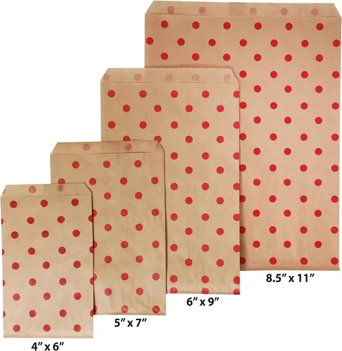 Miniatura 4 de CuteBox Bolsas de regalo de papel plano con lunares rojos (4 x 6 pulgadas) para mercancía, manualidades, recuerdos de fiesta, venta al por menor