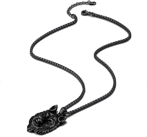 Miniatura 6 de Richsteel Collares para hombres de acero inoxidable 316chapado en oro de 18 quilatesnegro lobo colgante vikingo nórdico joyería