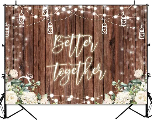 Miniatura 2 de Sensfun Better Together - Telón de fondo para despedida de soltera, boda, flores blancas de madera rústica, decoración de fiesta de compromiso