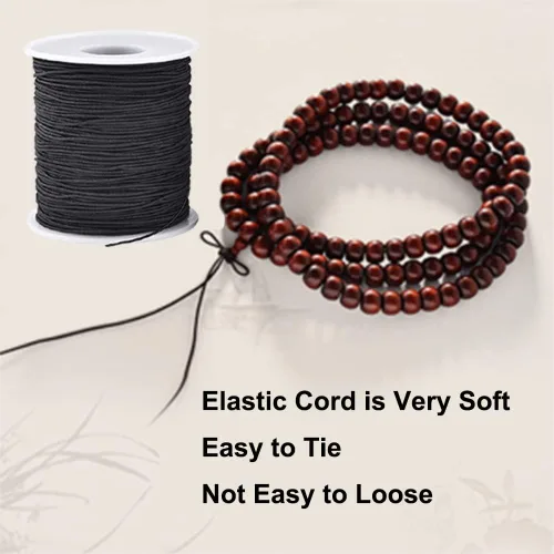 Miniatura 6 de Cuerda elástica para pulseras, 1 mm x 100,6 metros de cordón elástico resistente para hacer joyas, collares, cuentas - Negro