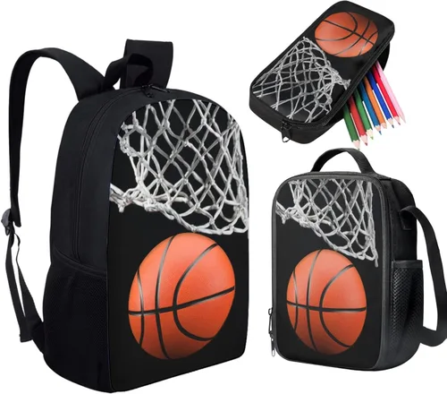 Miniatura 108 de HUGS IDEA Juego de 3 bolsas escolares con aislamiento térmico para el almuerzo, estuche para lápices