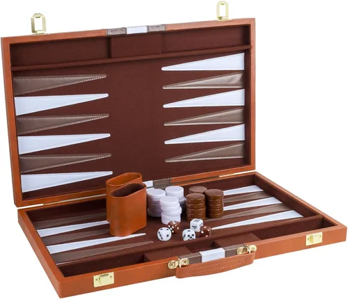 Miniatura 11 de Backgammon - Juego de 2 jugadores clásico de backgammon para adultos, juego de mesa con funda de piel sintética, portátil y juego de backgammon