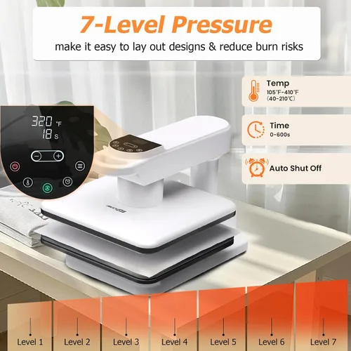 Miniatura 5 de AKEYDIY Prensa de Calor 15x15, Máquina de Prensa de Calor Automática Giratoria para Camisetas, Prensa de Calor con Giro de 360° y Liberación
