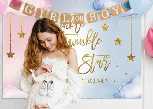 Miniatura 2 de Lofaris Twinkle Twinkle Little Star - Telón de fondo para revelación de género para niño o niña, rosa o azul, con texto en inglés «How We Wonder