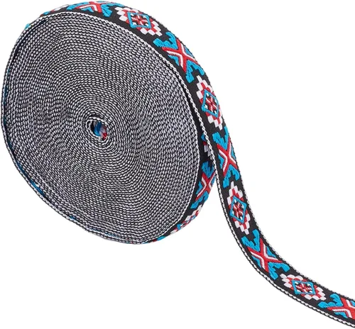 Miniatura 8 de GORGECRAFT Cinta de jacquard étnico de 10.94 yardas, cinta bordada de 3/4 pulgadas de ancho rojo azul geométrico rombo tejido flecos o bricolaje