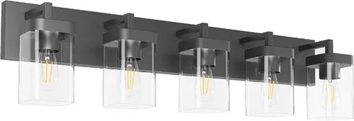 Miniatura 2 de Juego de 2 apliques de pared, diseño cuadrado, accesorios de iluminación de baño con pantalla de vidrio transparente, luces de pared negras mate