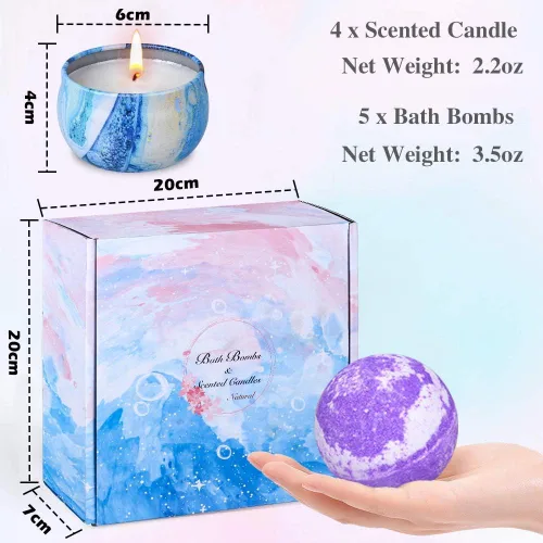 Miniatura 7 de Set de regalo de bombas de baño, 5 bombas de spa grandes con 4 velas perfumadas para mujeres, baño de burbujas hidratante con aceites esenciales
