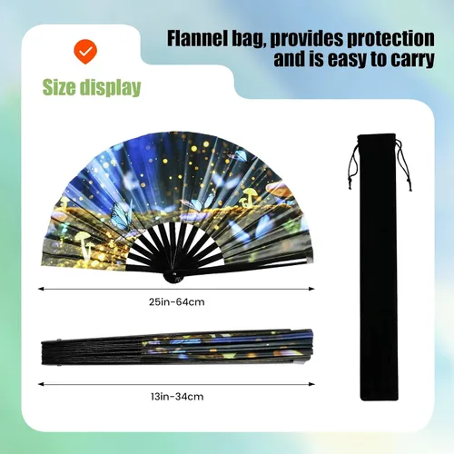 Miniatura 3 de INNOLIFE Ventilador de mano plegable grande de 13 pulgadas para raves, ventilador de rave con brillo UV, ventilador de mano para mujeres y hombres