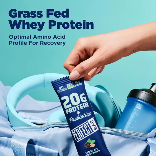 Miniatura 7 de Perfect Bar Protein + Prebiotics Barra de proteína de chocolate y menta, 0.71 onzas de proteína, suero alimentado con pasto, 0.26 oz de fibra