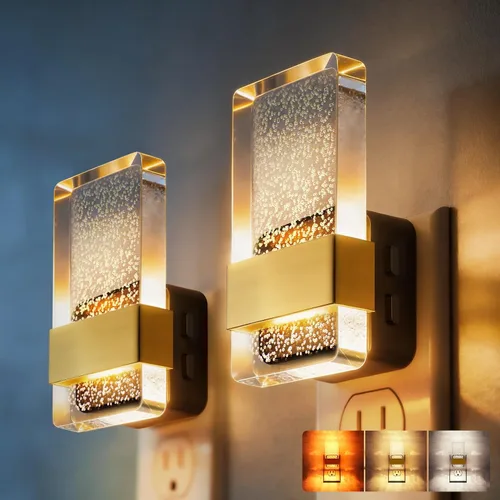 Miniatura 11 de DORESshop Luces nocturnas LED enchufables a la pared, luz nocturna regulable de 3 niveles, luz nocturna decorativa de burbujas, sensor de atardecer