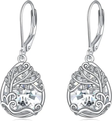 Miniatura 162 de Aretes colgantes con forma de lágrima de filigrana de piedra lunar de plata de ley 925 con cierre de palanca para mujer, regalos de joyería