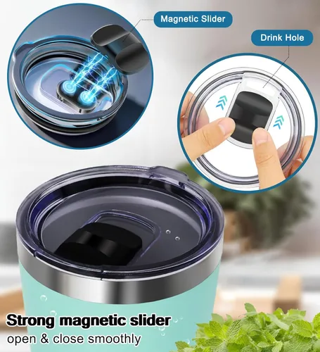 Miniatura 5 de Tapa para vaso Yeti de 30 onzas, taza de 14 onzas y popote de 35 onzas, cubierta de tapa a prueba de derrames, con interruptor deslizante magnético