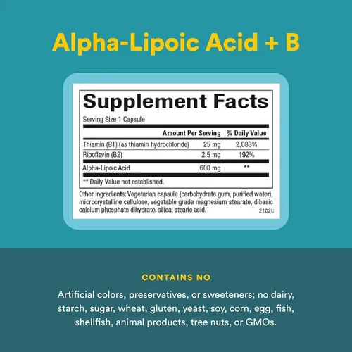 Miniatura 4 de Natural Factors Ácido alfa lipoico con B1 y B2 - Soporte antioxidante* - Sin OMG - 60 cápsulas vegetarianas