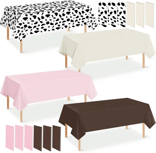 Miniatura 8 de Paquete de 12 manteles de plástico para baby shower de vaquero para mesas rectangulares, funda de mesa desechable con estampado de vaca, mantel