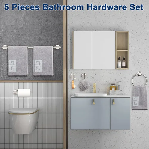 Miniatura 3 de NearMoon Juego de 5 piezas de accesorios de baño SUS304 de acero inoxidable grueso, incluye barra de toalla de 24 pulgadas, anillo de toalla