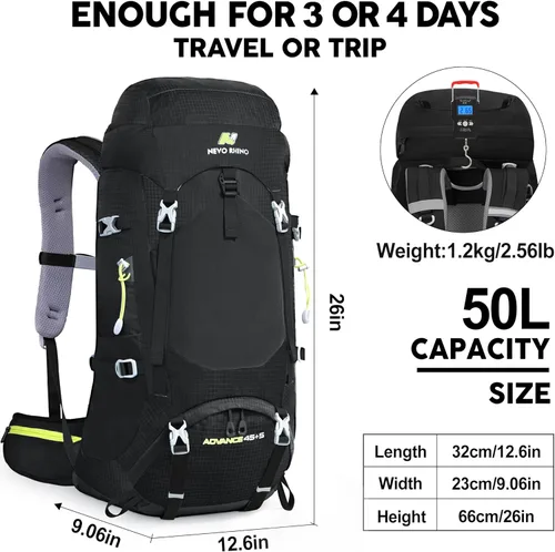 Miniatura 3 de N NEVO RHINO - Mochila de senderismo con marco interno 50, 60, 65, 70 y 80 L, mochila impermeable para escalar, camping, con cubierta de lluvia 02
