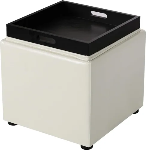 Miniatura 17 de Adeco Otomana de almacenamiento cuadrado de 17" con tapa de bandeja reversible, reposapiés de pana para sala de estar, pequeña mesa de café y mesa