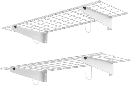 Miniatura 10 de WALMANN Paquete de 2 estantes de pared de garaje, estantes de almacenamiento de pared de 23.5 x 12 pulgadas para garaje, armario, lavandería, Negro