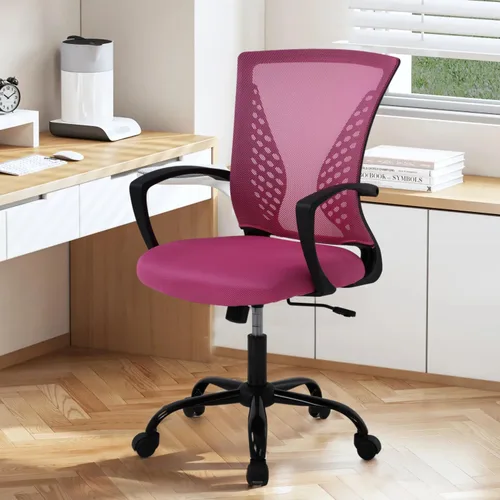 Miniatura 6 de Silla de oficina de malla con ruedas, silla de escritorio ergonómica de respaldo medio con brazos y soporte lumbar, cómoda silla de computadora