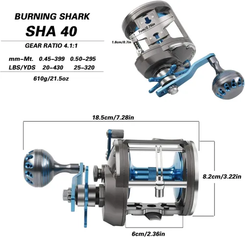 Miniatura 4 de Burning Shark Carrete de arrastre de nivel de agua salada Carretes de viento, carretes de arrastre Pesca de barco Pesca en el océano para lubina